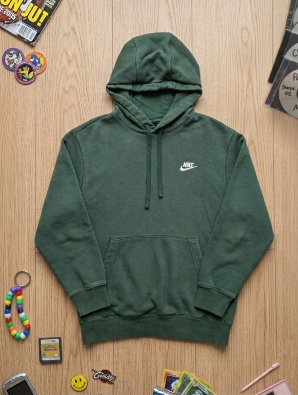 Nike Club Fleece Forest Green Embroidered Swoosh Pullover Hoodie Mens Size Small